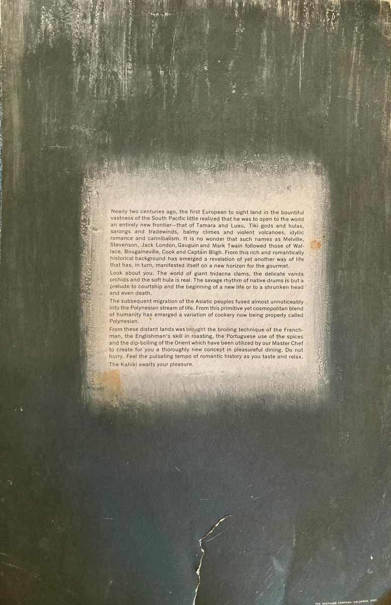 Dinner menu, back cover