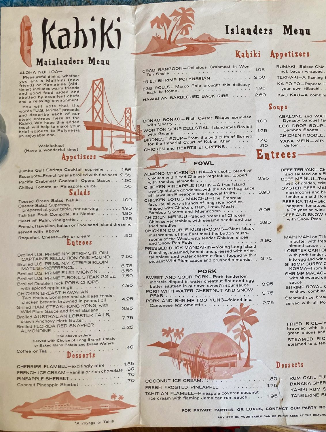 Dinner menu, inside left