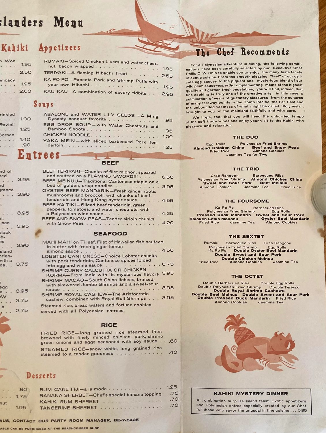 Dinner menu, inside right